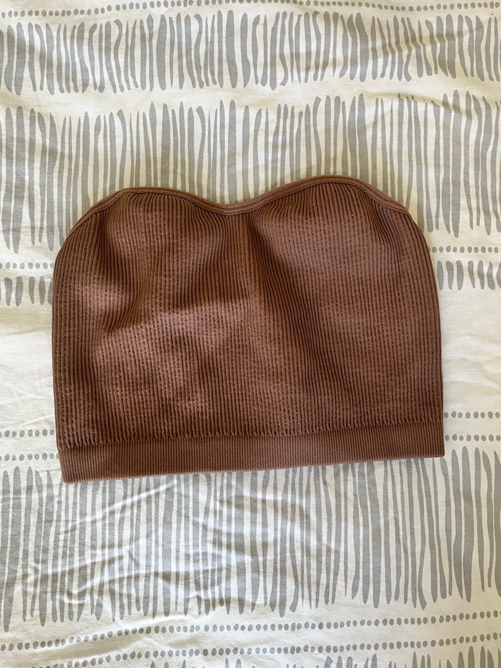 Brown Ribbed Strapless Top